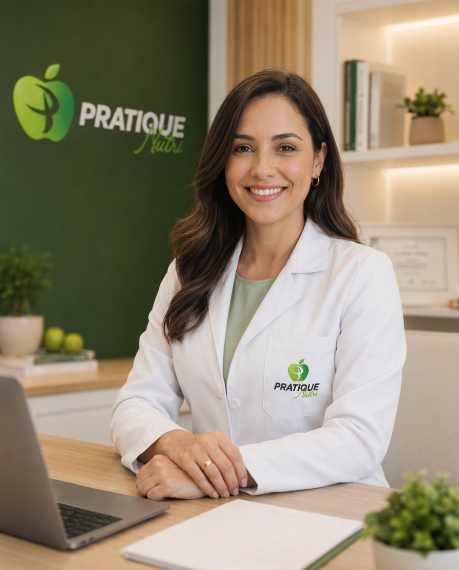 Nutricionista da Pratique Nutri sorrindo em consultório